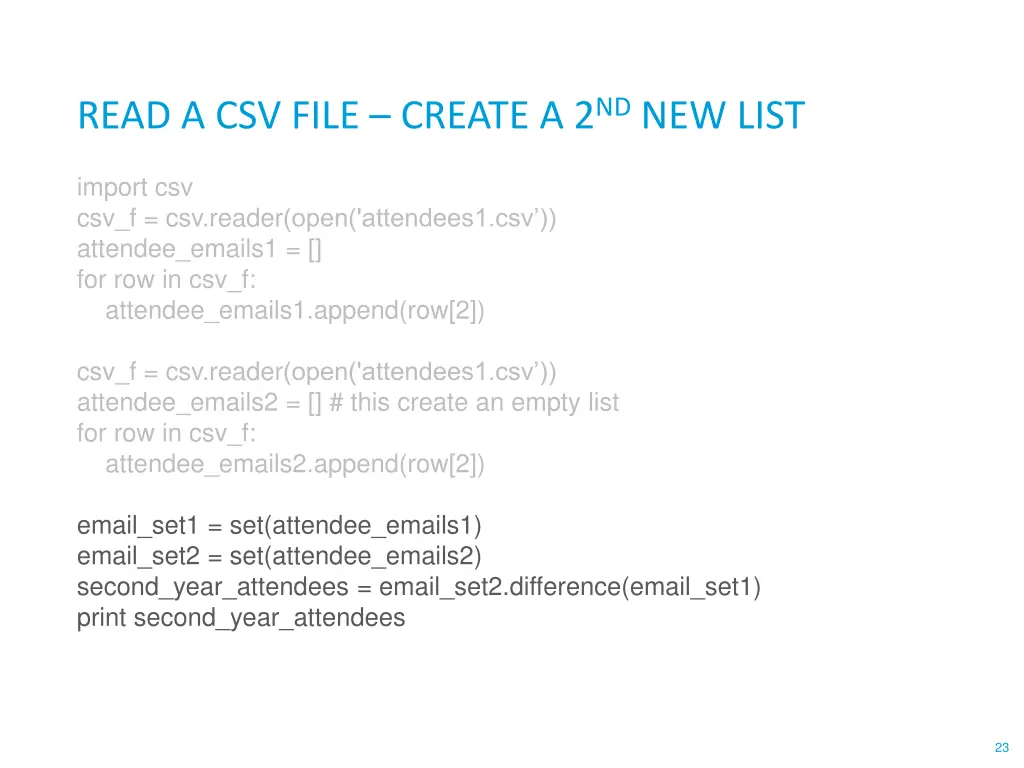 read a csv file create a 2 nd new list 1