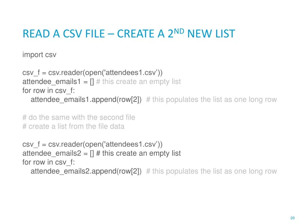 read a csv file create a 2 nd new list