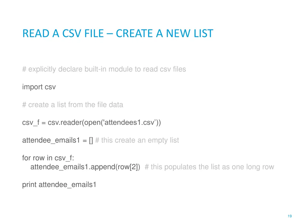 read a csv file create a new list