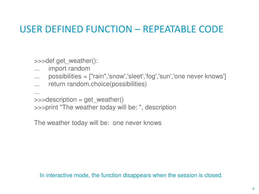 user defined function repeatable code