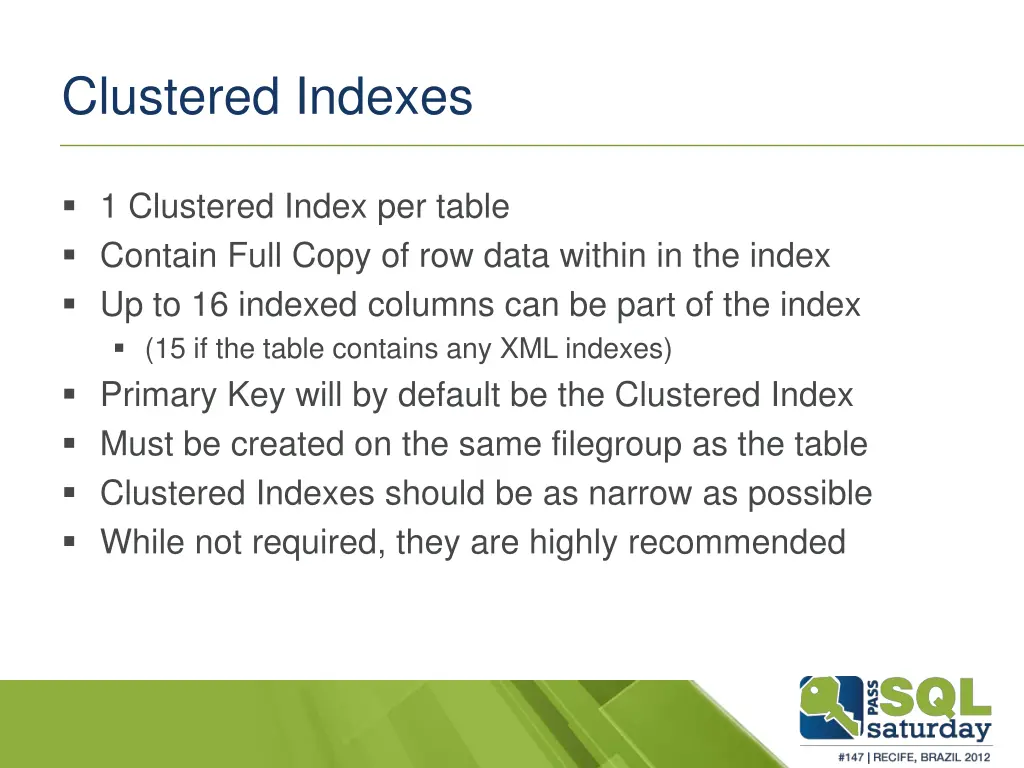 clustered indexes