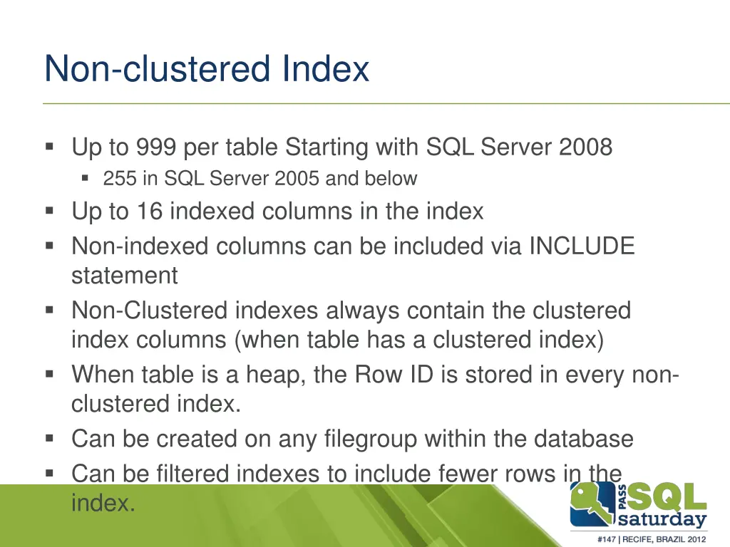 non clustered index