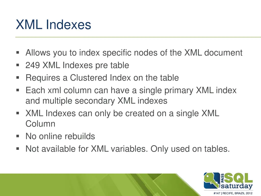xml indexes