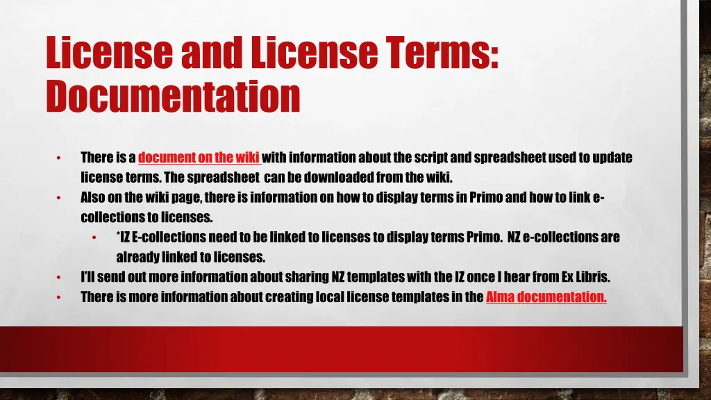 license and license terms documentation
