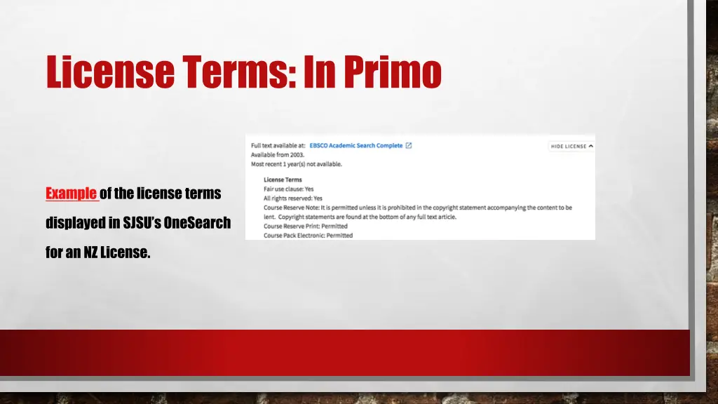 license terms in primo