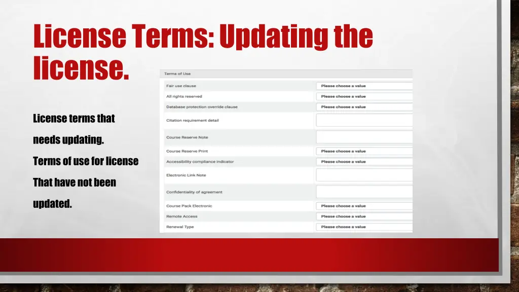 license terms updating the license