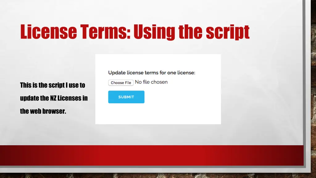 license terms using the script