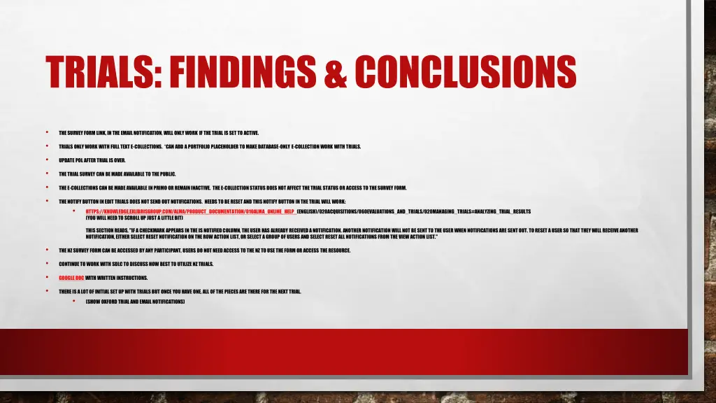 trials findings conclusions
