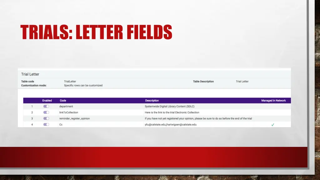 trials letter fields