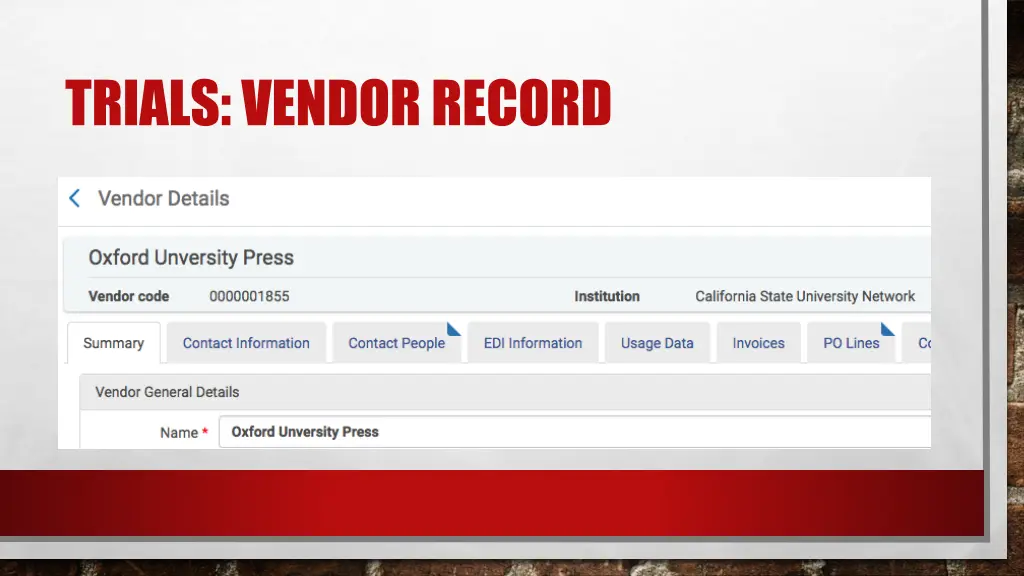 trials vendor record 1