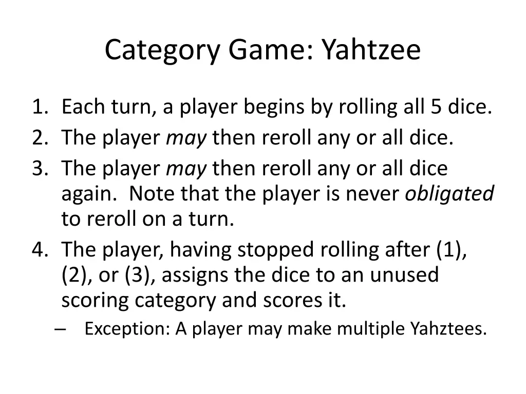 category game yahtzee