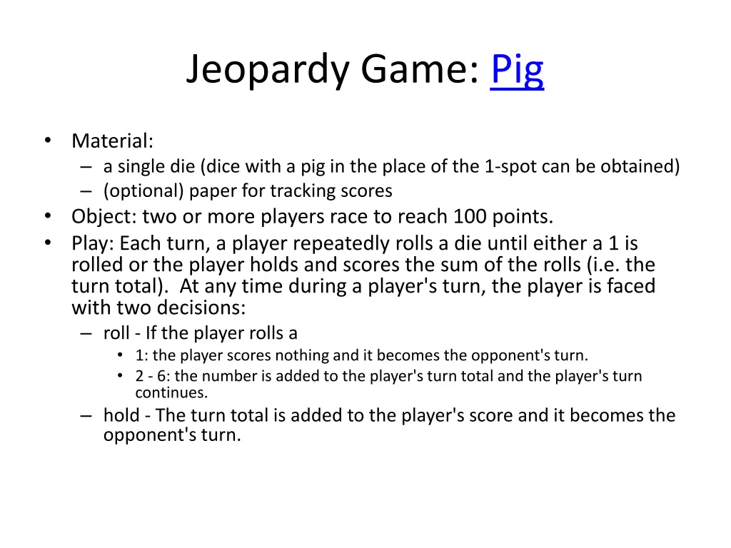 jeopardy game pig