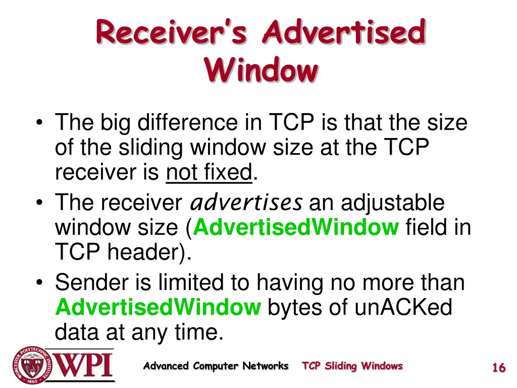 receiver s advertised window