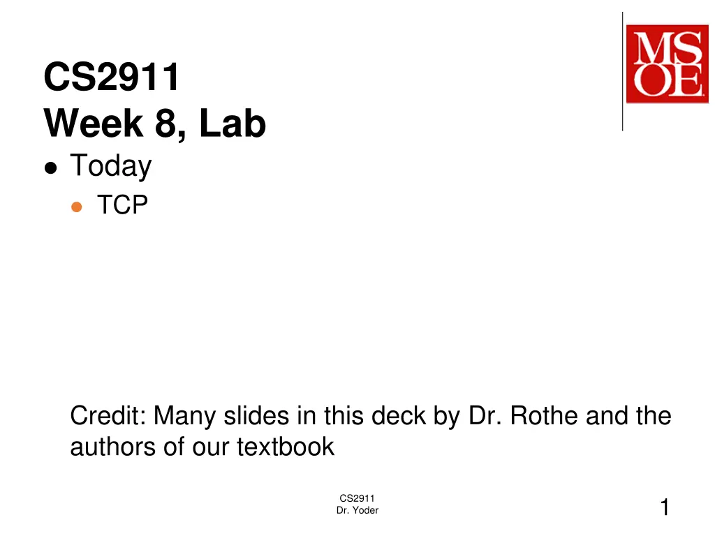 cs2911 week 8 lab today tcp
