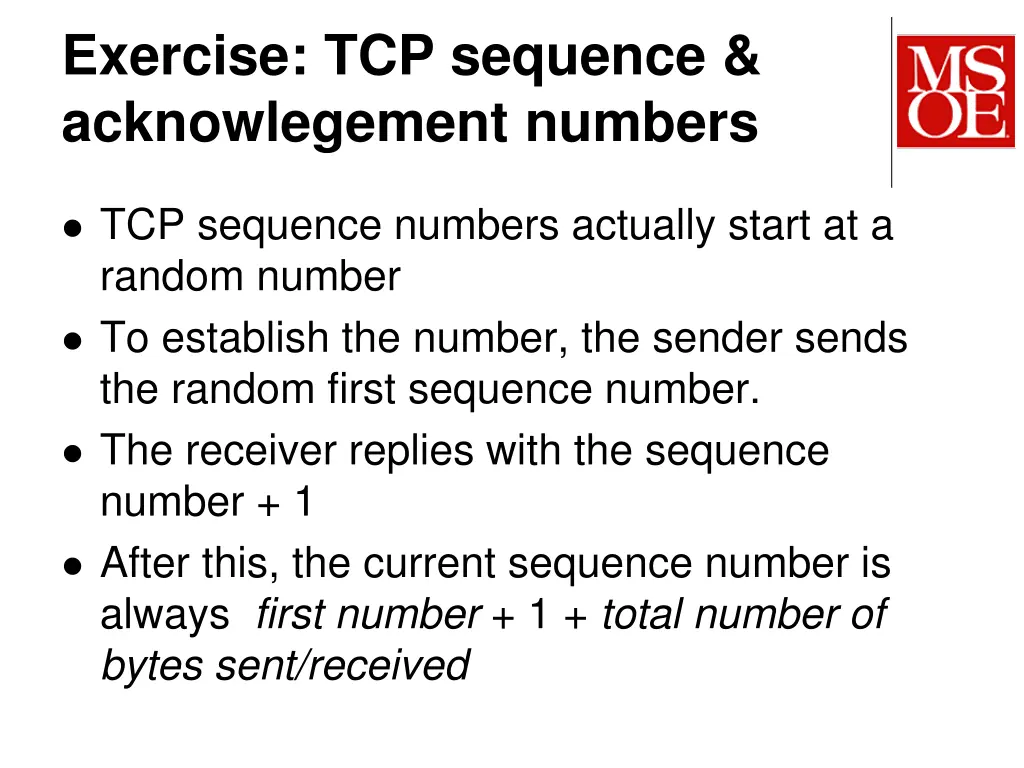 exercise tcp sequence acknowlegement numbers