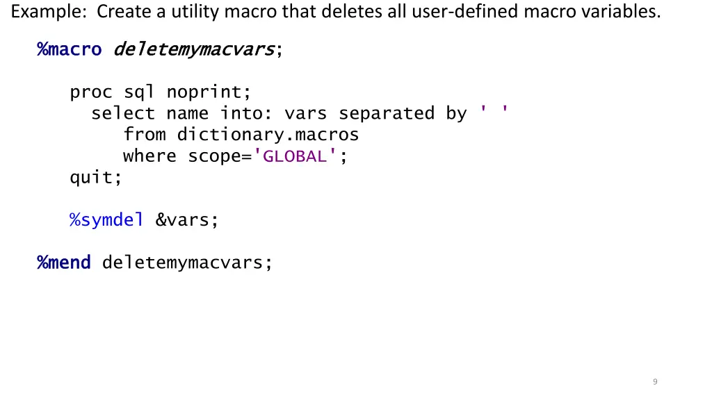 example create a utility macro that deletes
