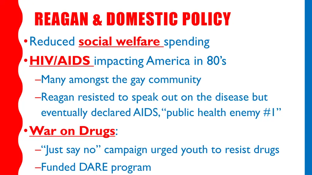 reagan domestic policy reduced social welfare