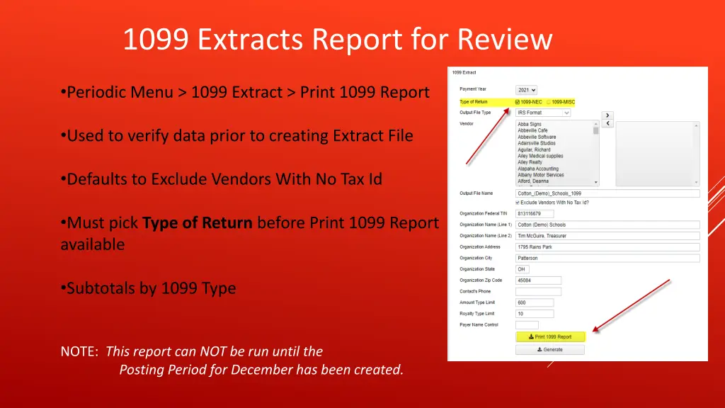 1099 extracts report for review