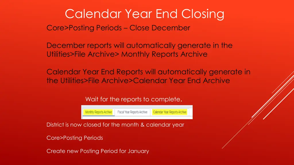 calendar year end closing core posting periods