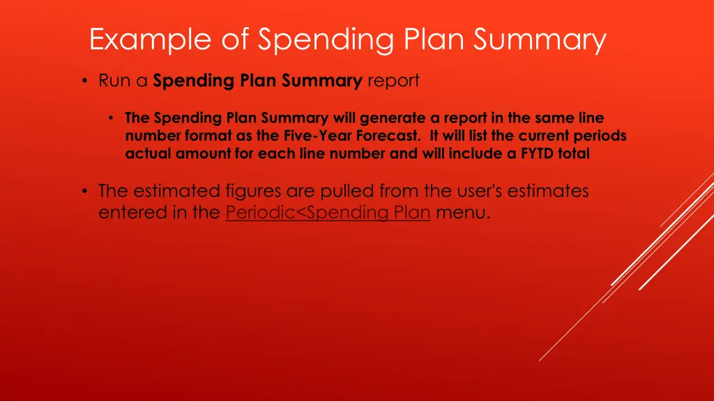 example of spending plan summary