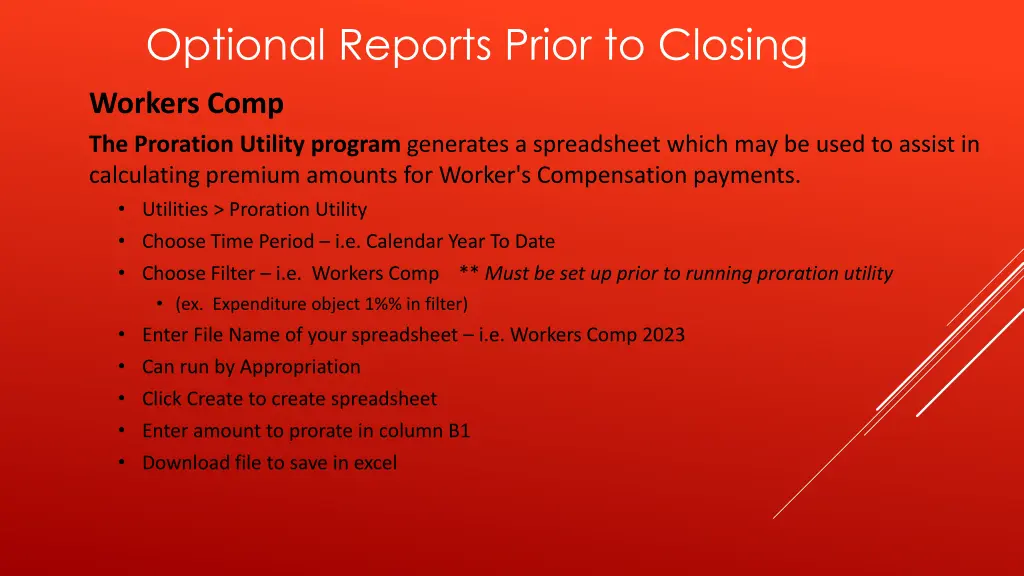 optional reports prior to closing