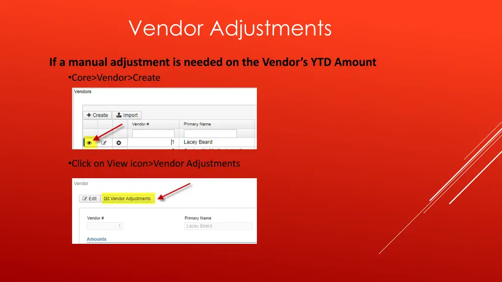 vendor adjustments