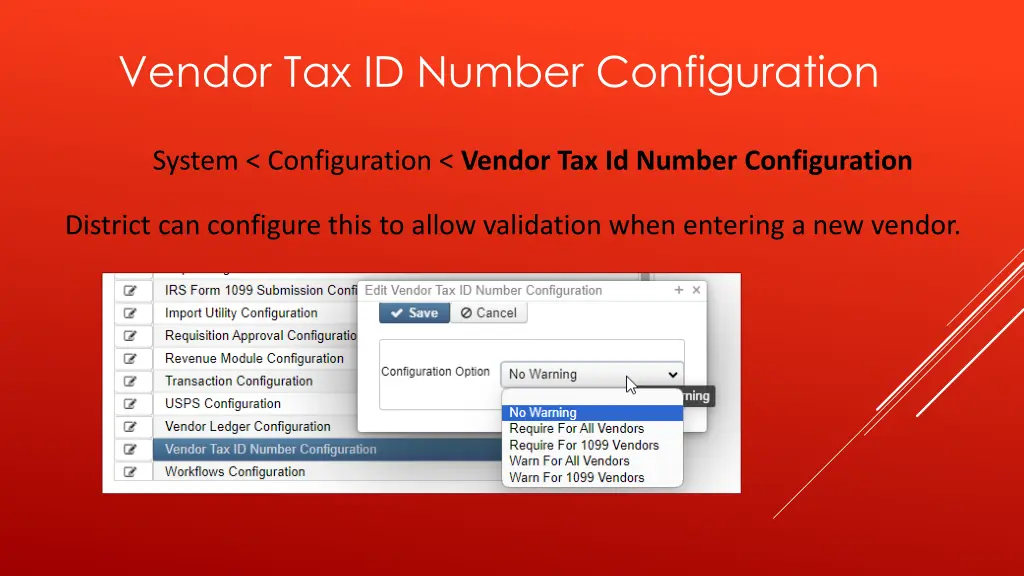 vendor tax id number configuration
