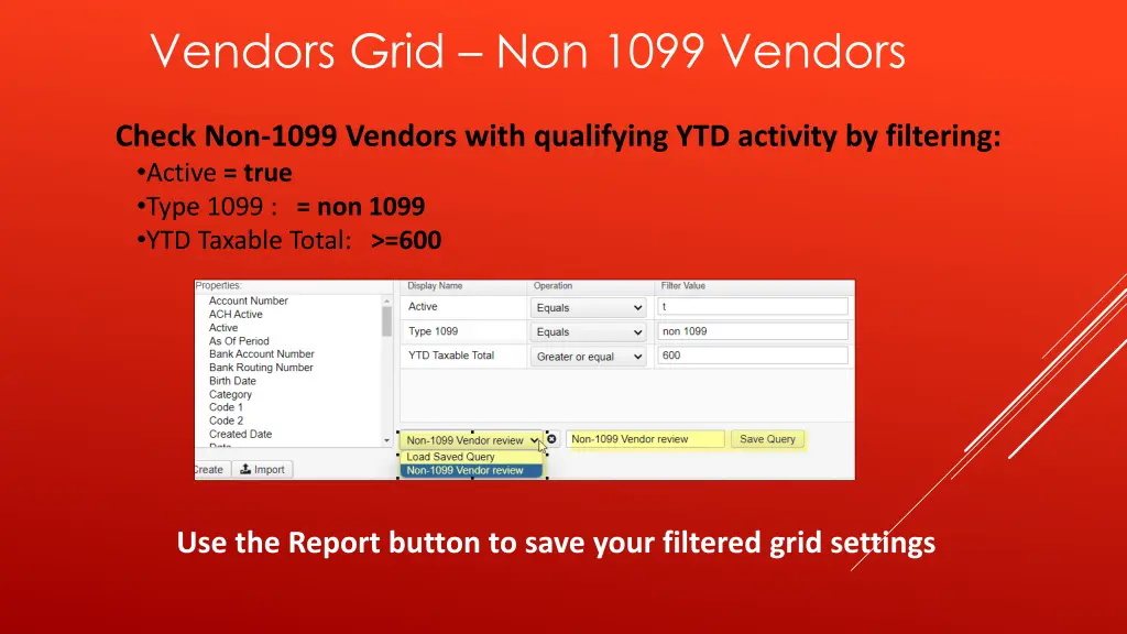 vendors grid non 1099 vendors