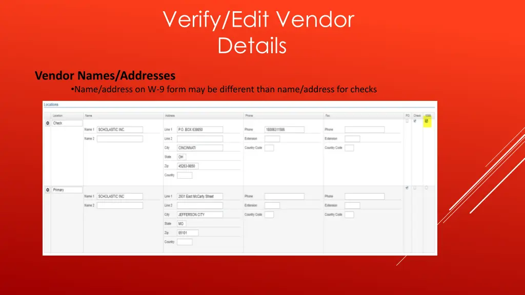 verify edit vendor details