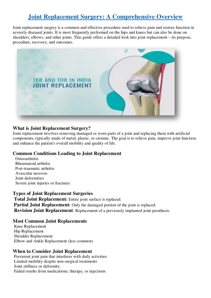 joint replacement surgery a comprehensive overview