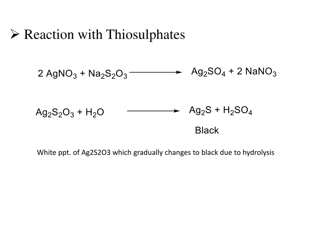 reaction with thiosulphates