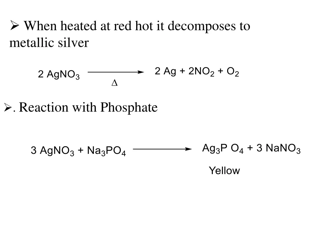 when heated at red hot it decomposes to metallic
