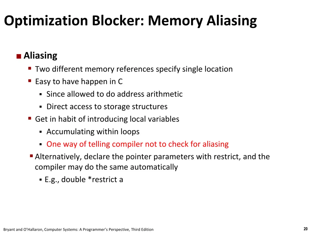 optimization blocker memory aliasing