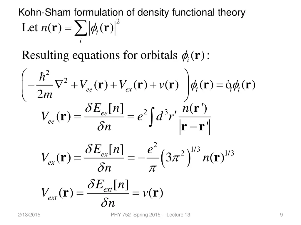 kohn sham formulation of density functional