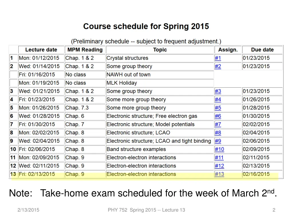 note take home exam scheduled for the week