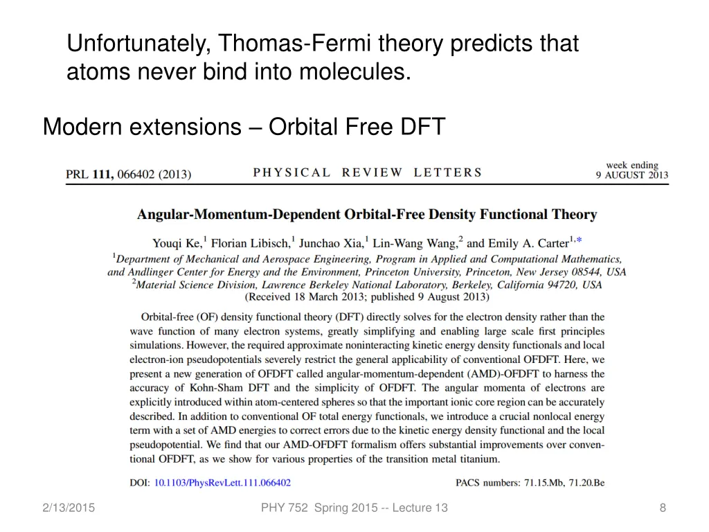 unfortunately thomas fermi theory predicts that