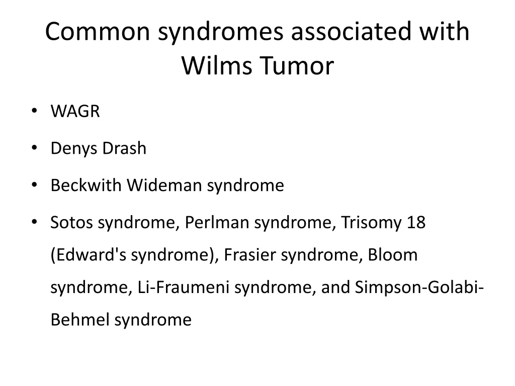 common syndromes associated with wilms tumor