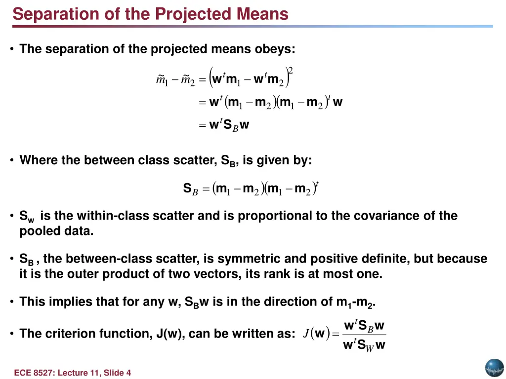 separation of the projected means