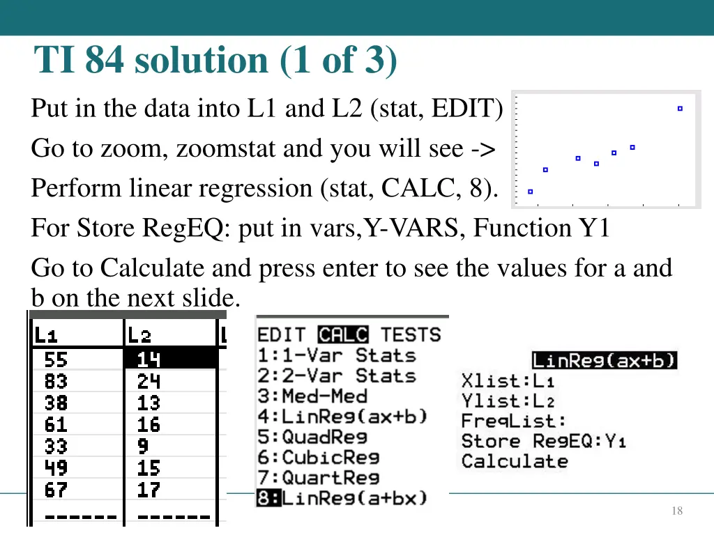 ti 84 solution 1 of 3 put in the data into