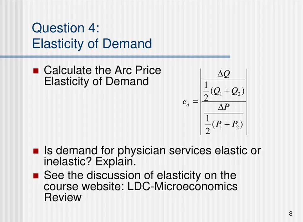 question 4 elasticity of demand