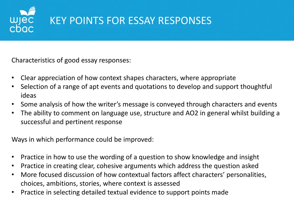 key points for essay responses