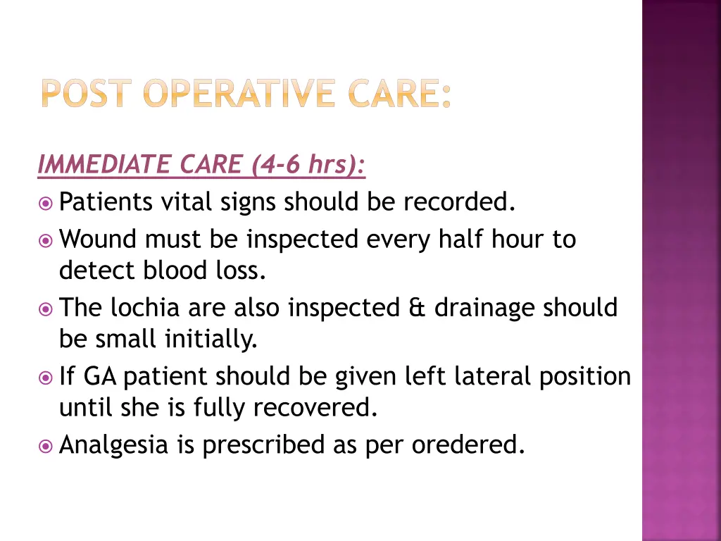 post operative care