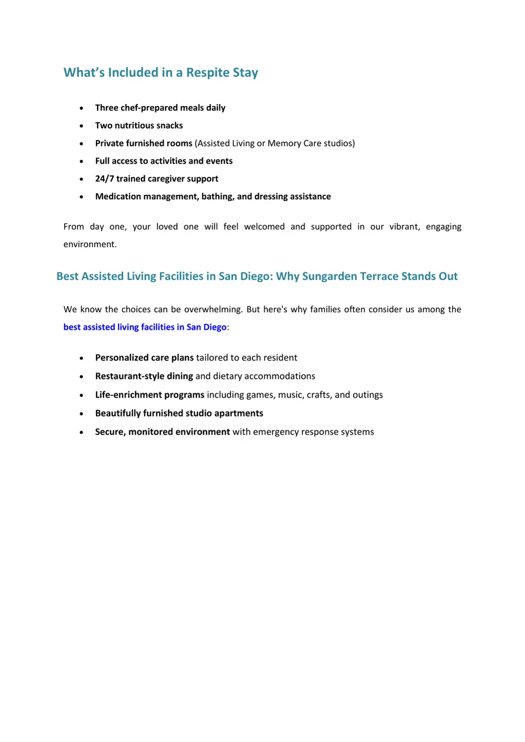 what s included in a respite stay