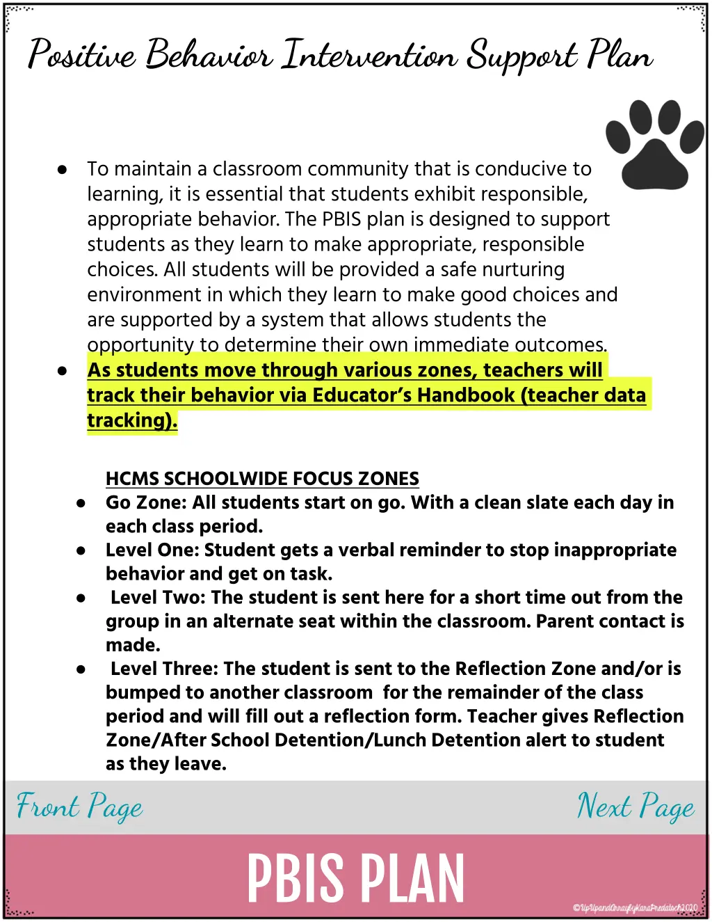 positive behavior intervention support plan