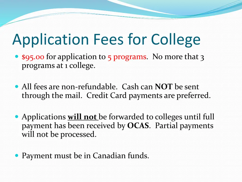 application fees for college