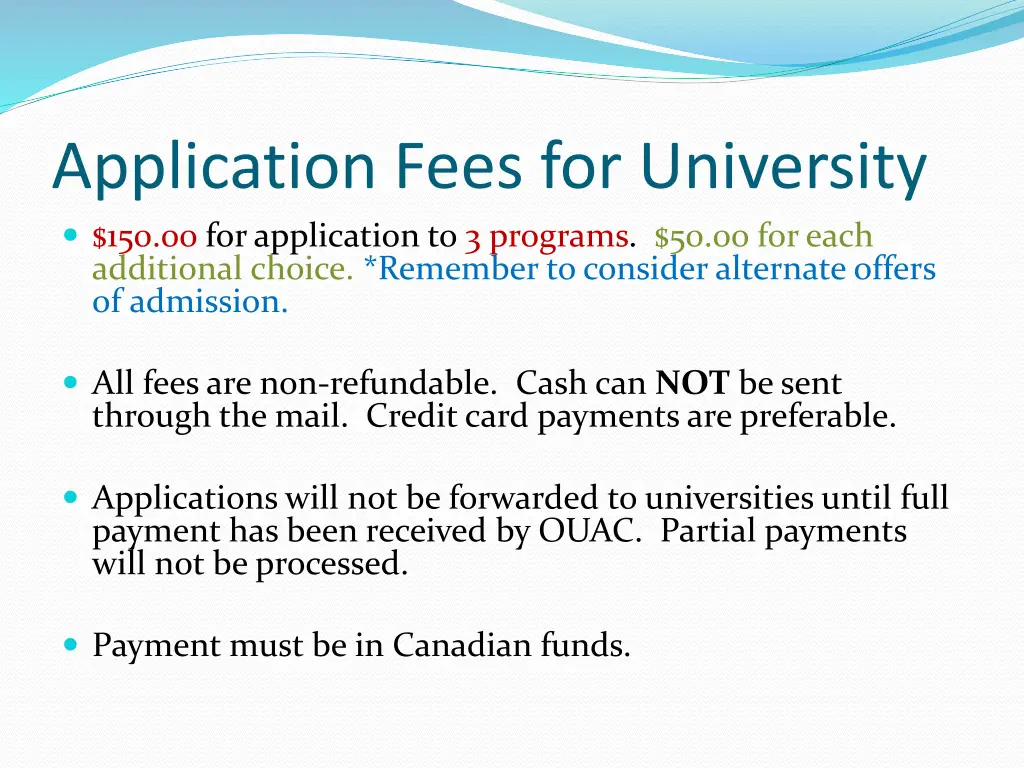 application fees for university
