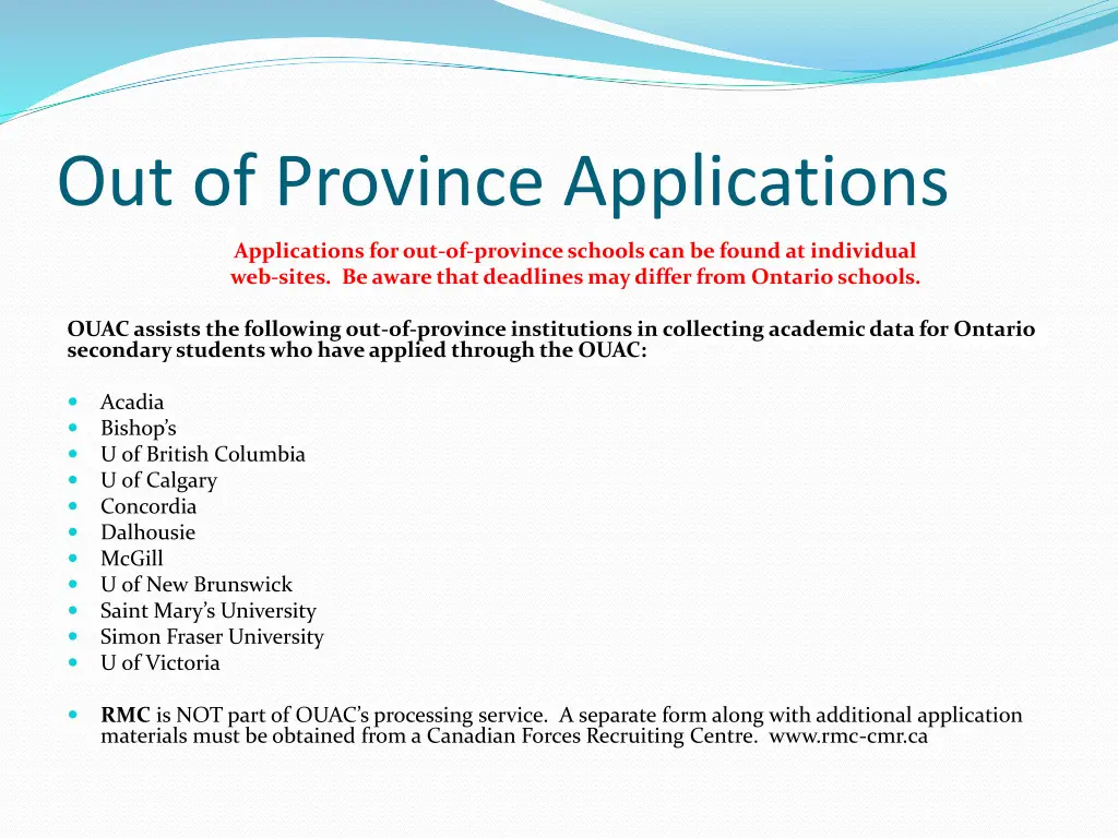 out of province applications