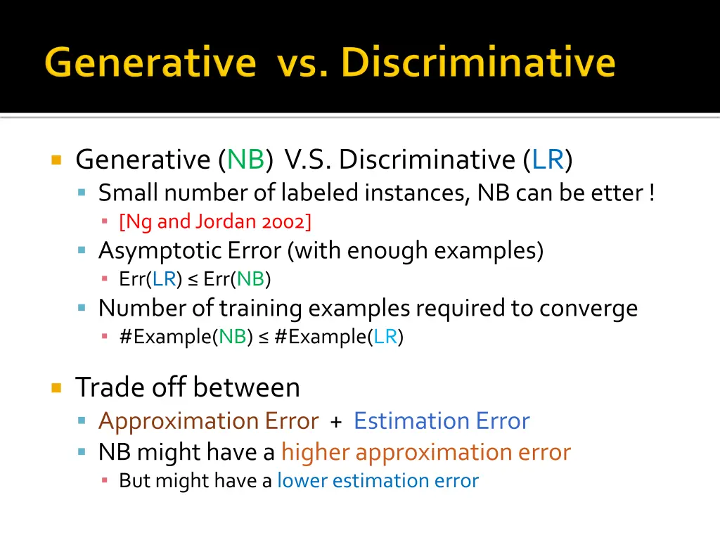 generative nb v s discriminative lr small number