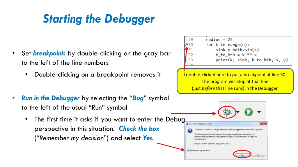 starting the debugger