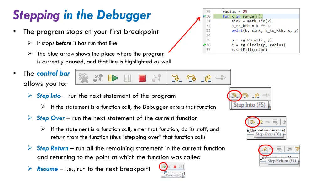 stepping in the debugger